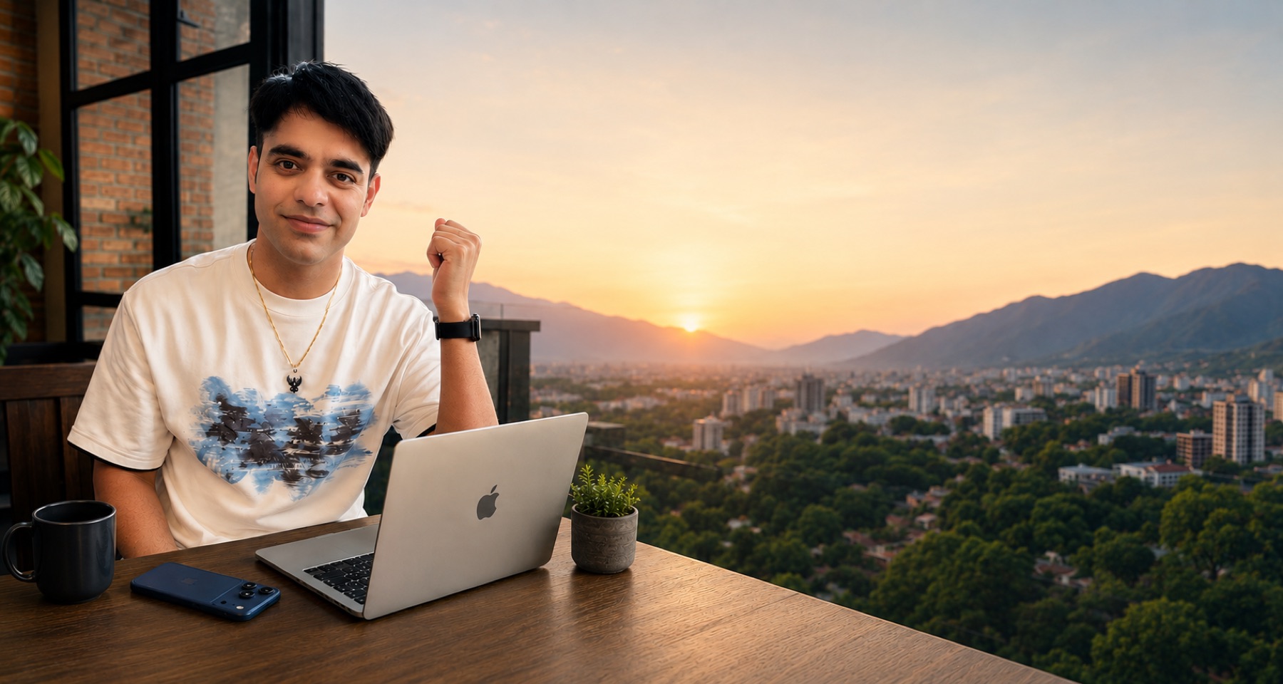 Vedant working in Chiang Mai at sunset